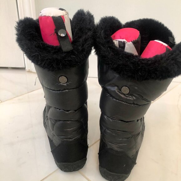 THE NORTH FACE Womens Alphy Nuptse Goose Down Boot Size 6 Black Faux Fur - Picture 3 of 10